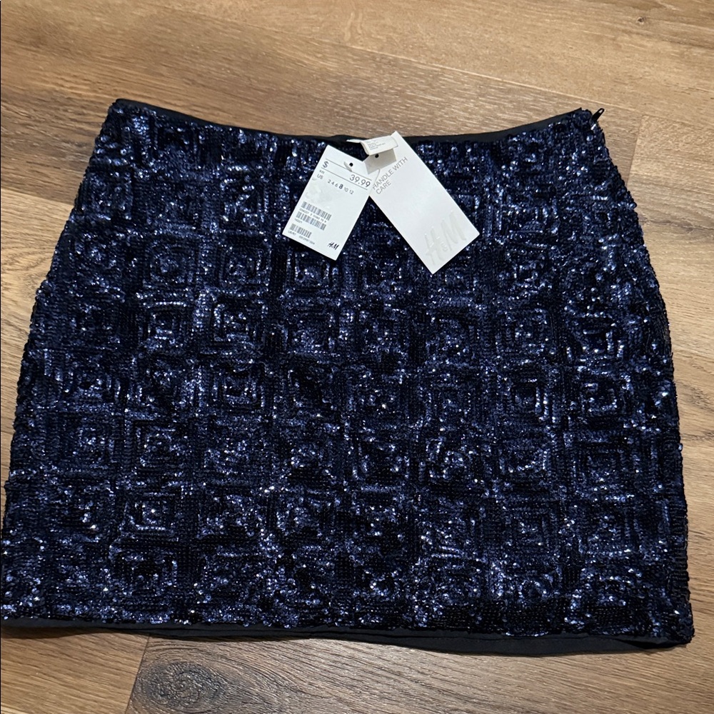 H&M Navy Sequin Mini Skirt
